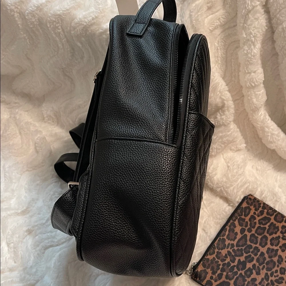 NWT Vegan Leather Quilted Backpack w/Leopard Insert & Heart Keychain